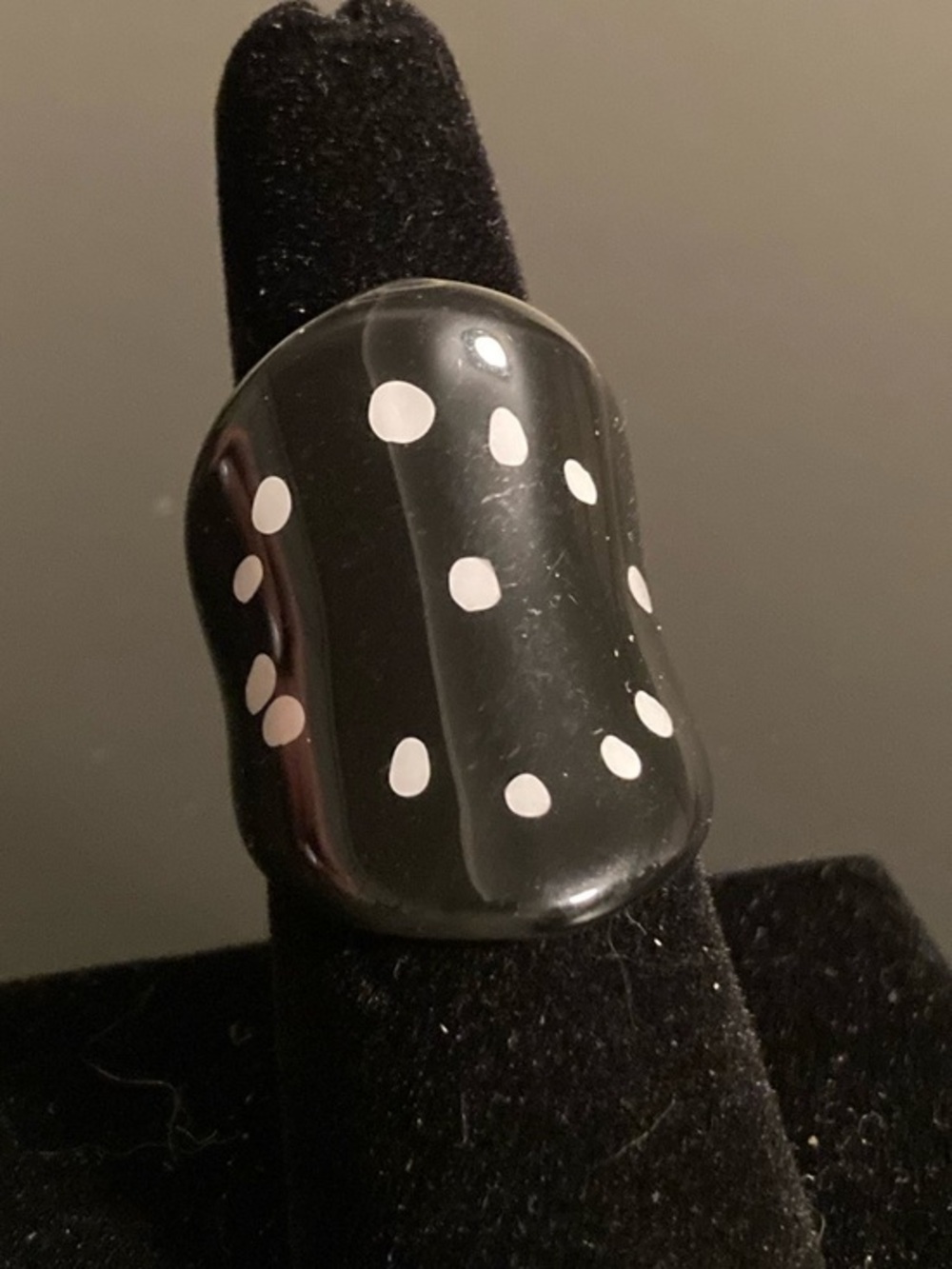 Black Resin Ring with White Polka Dots